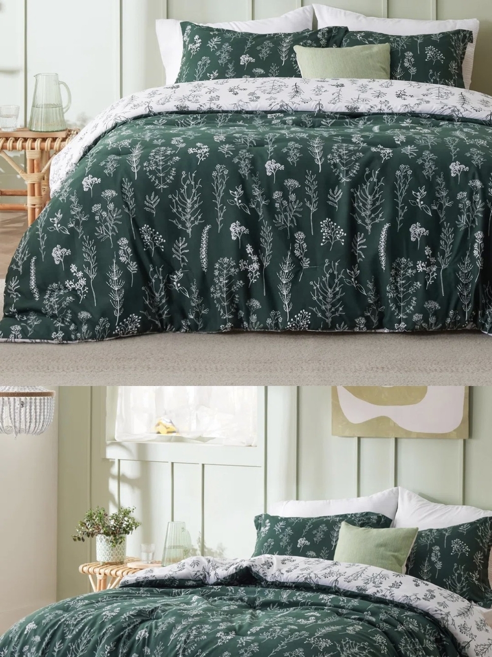 Reversible Green Floral Comforter Set by Bedsure